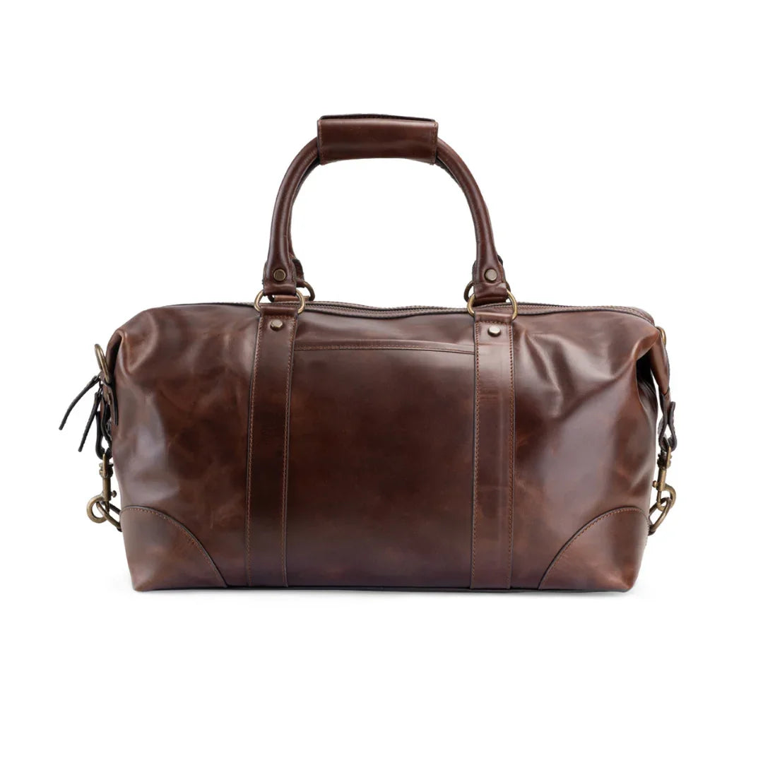 Brown leather duffel bag